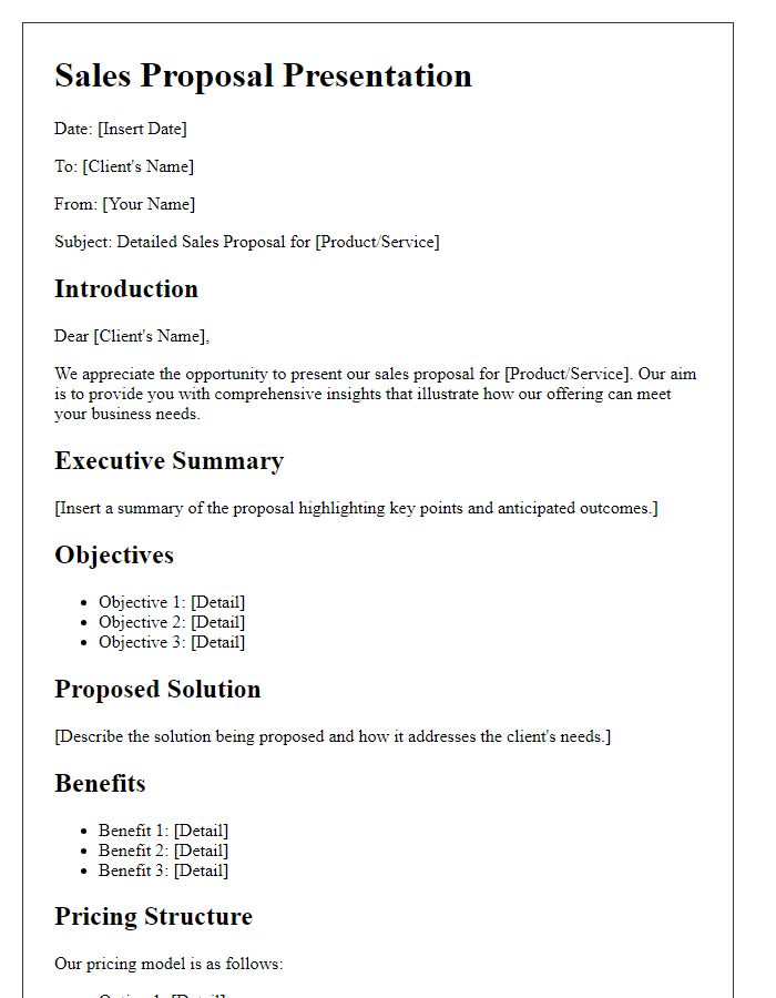 Letter template of detailed sales proposal presentation