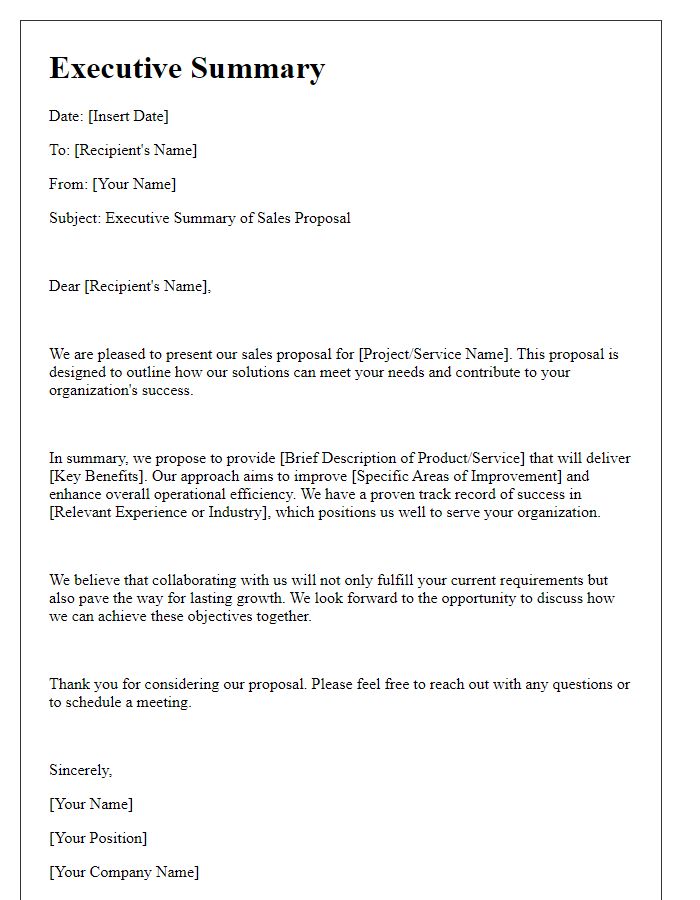 Letter template of executive summary for sales proposal