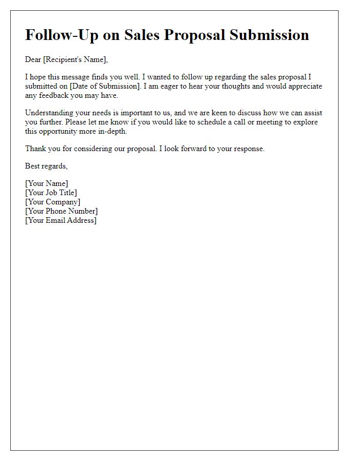 Letter template of follow-up regarding sales proposal submission