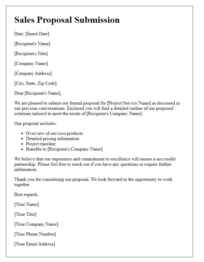 Letter template of formal sales proposal submission