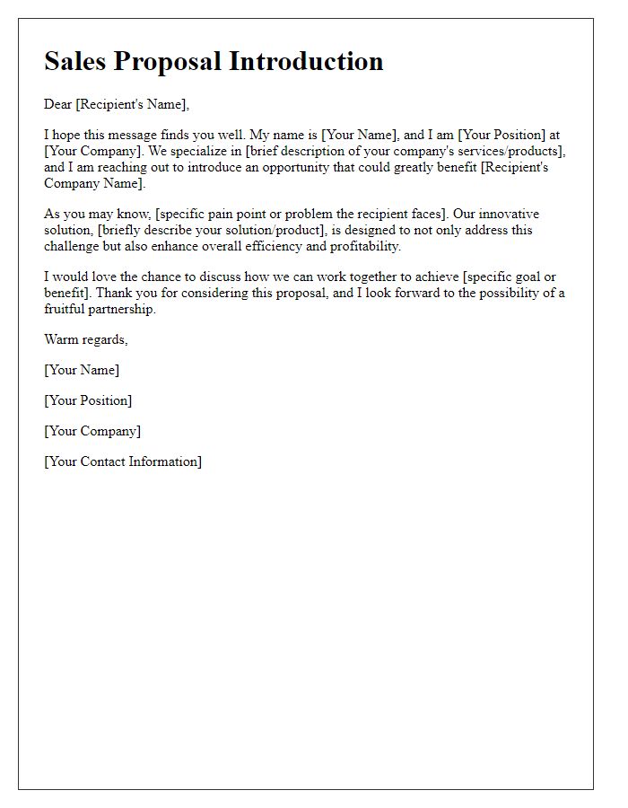 Letter template of persuasive sales proposal introduction