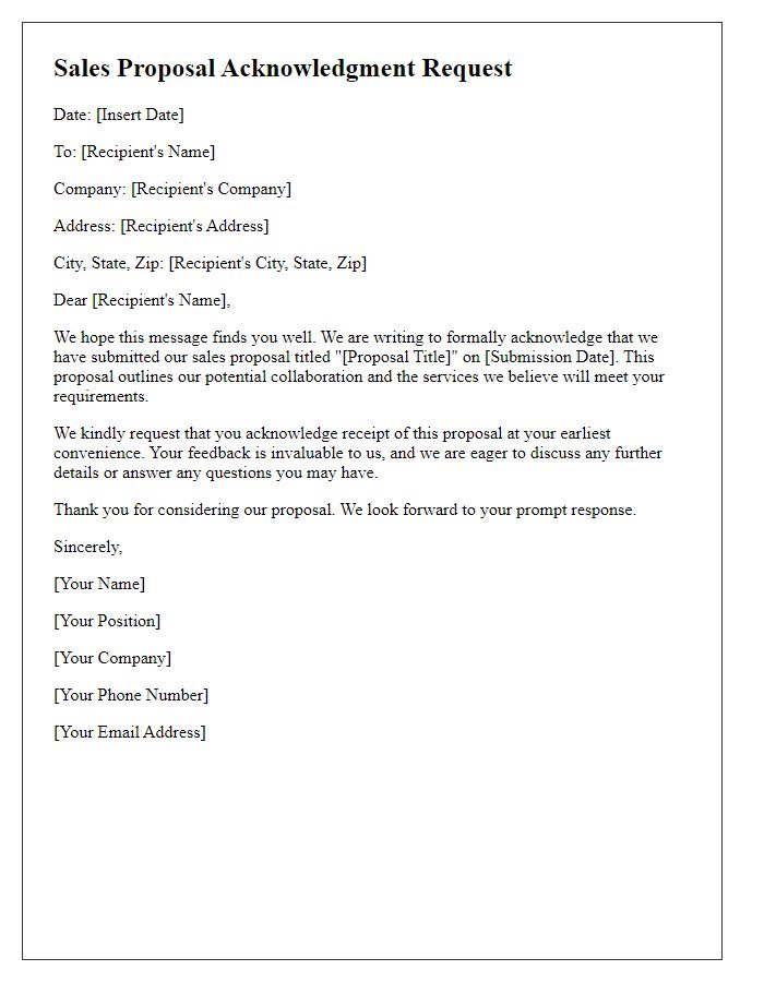 Letter template of sales proposal acknowledgment request