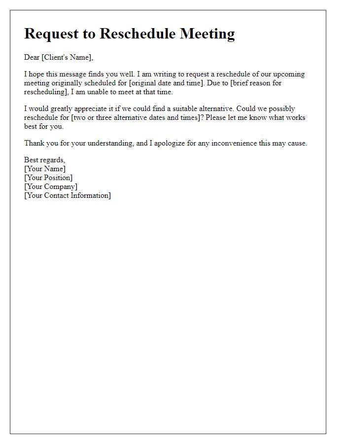 Letter template of client meeting reschedule request