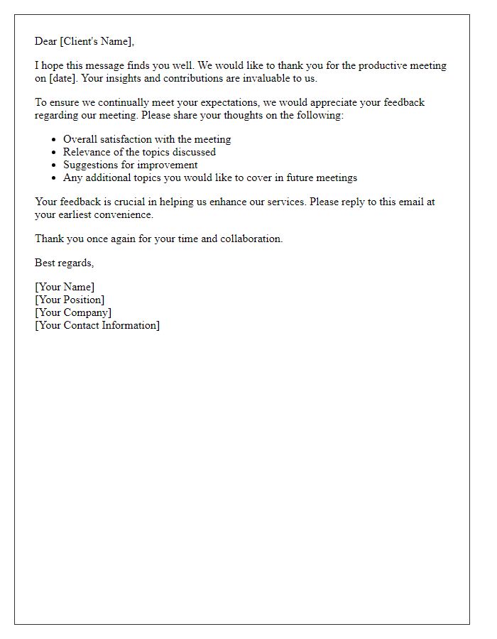 Letter template of feedback client meeting request