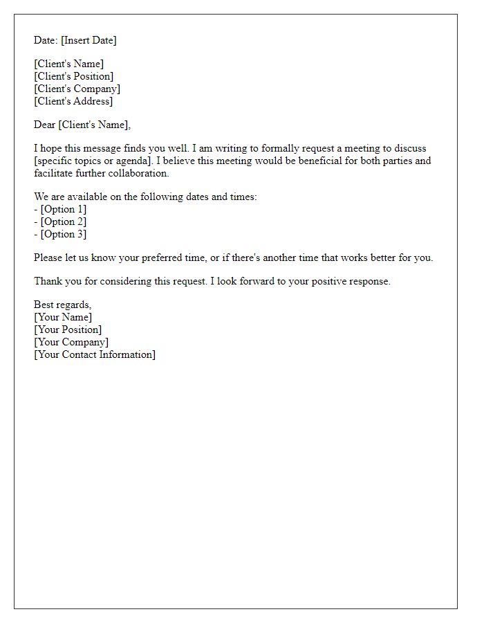Letter template of formal client meeting request