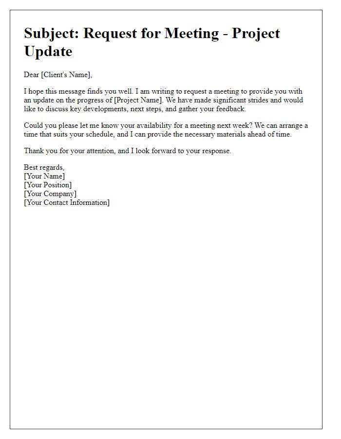 Letter template of project update client meeting request