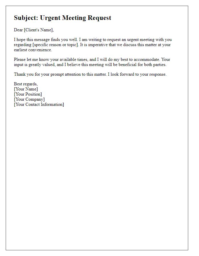 Letter template of urgent client meeting request