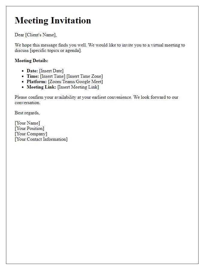 Letter template of virtual client meeting invitation