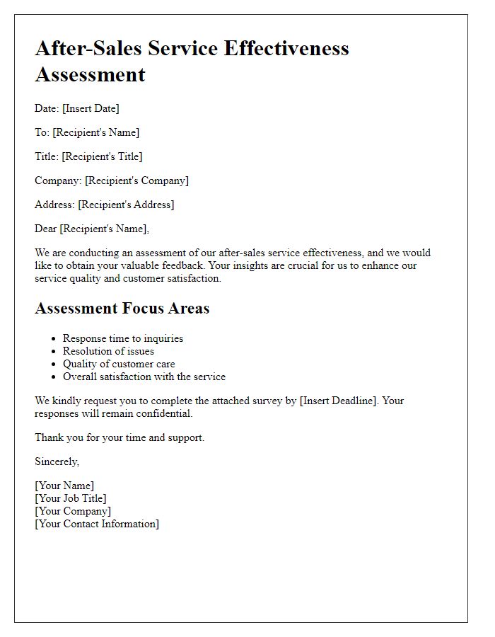 Letter template of assessment for after-sales service effectiveness