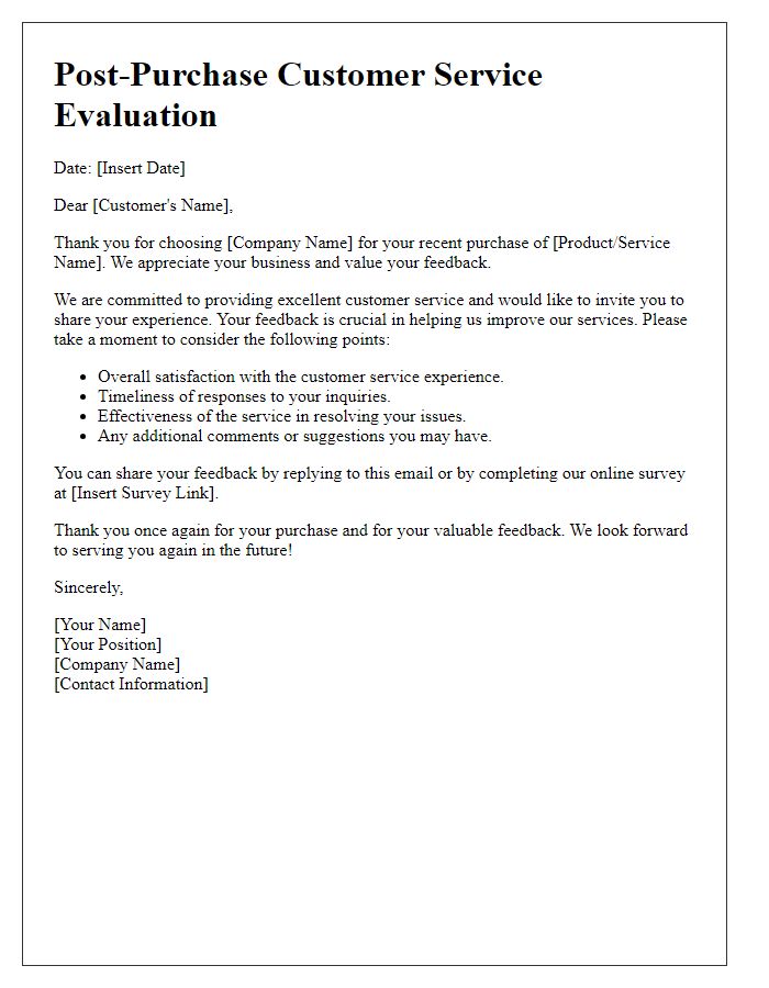 Letter template of evaluation for post-purchase customer service