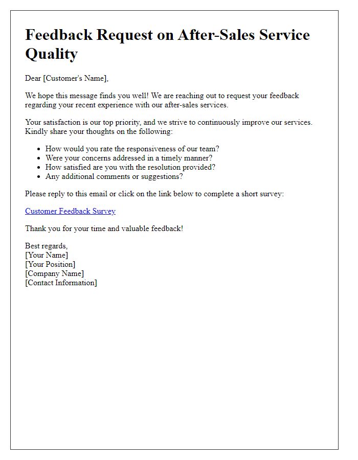 Letter template of feedback request regarding after-sales service quality