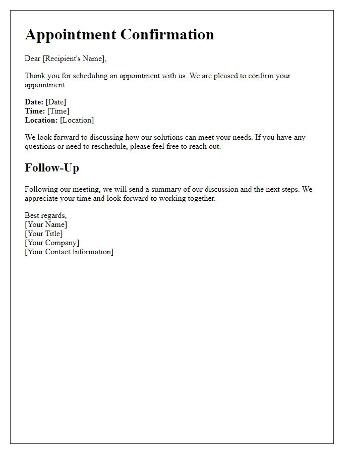 Letter template of Sales Appointment Confirmation and Follow-Up