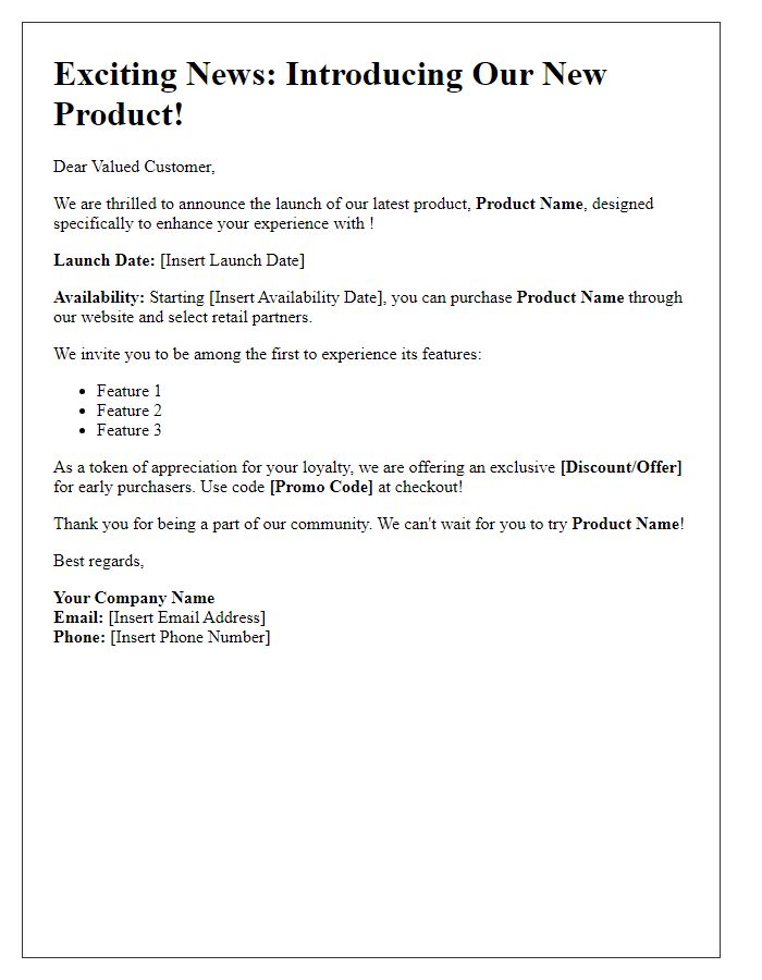 Letter template of product launch availability for targeted audience