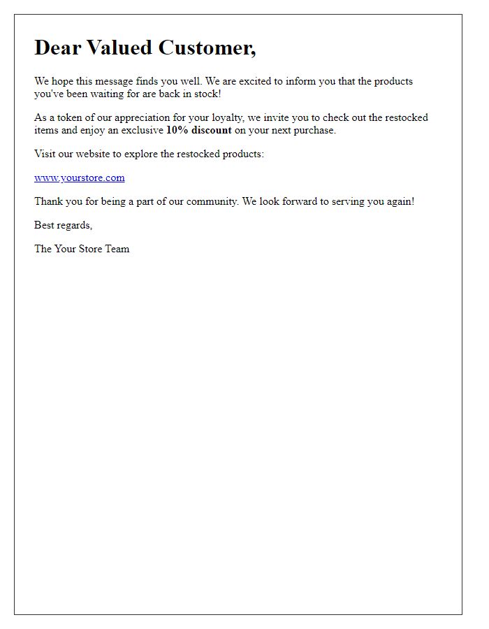 Letter template of product restock update for loyal customers