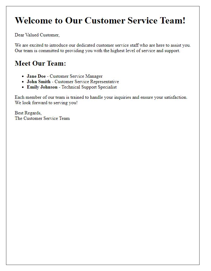 Letter template of customer service staff introduction