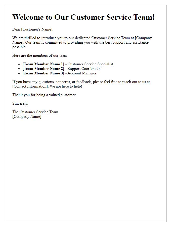 Letter template of customer service team introduction