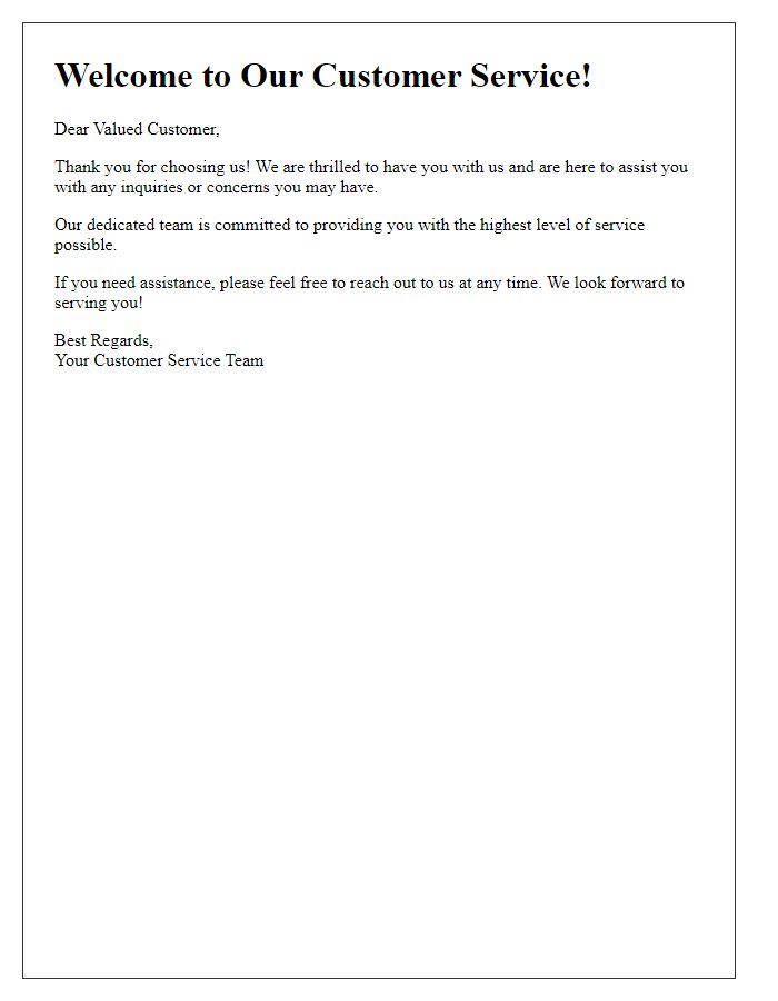 Letter template of customer service welcome message