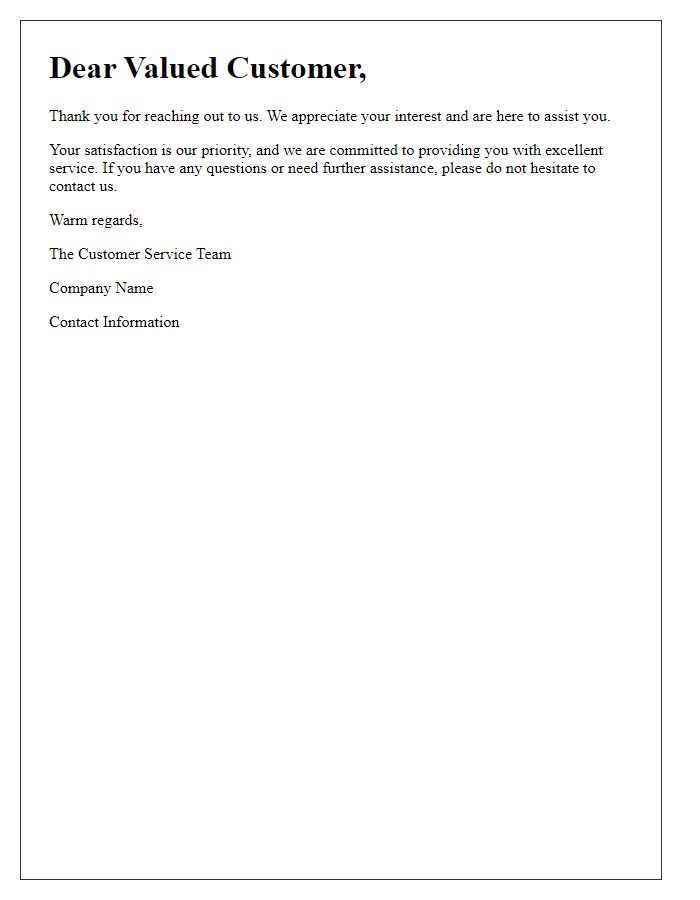 Letter template of greeting from customer service department