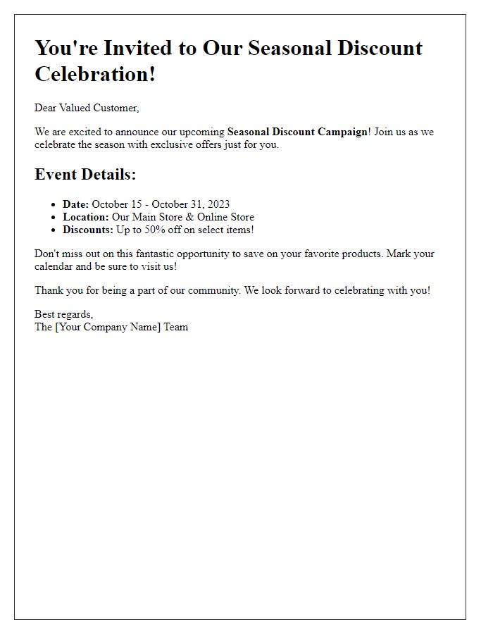 Letter template of seasonal discount campaign invitation