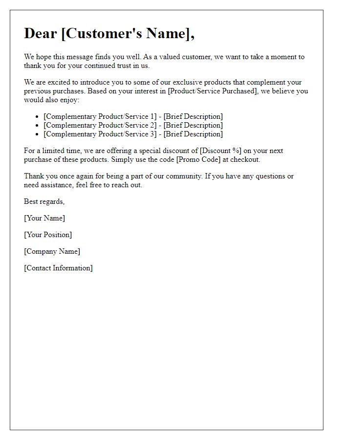 Letter template of cross-sell campaign information