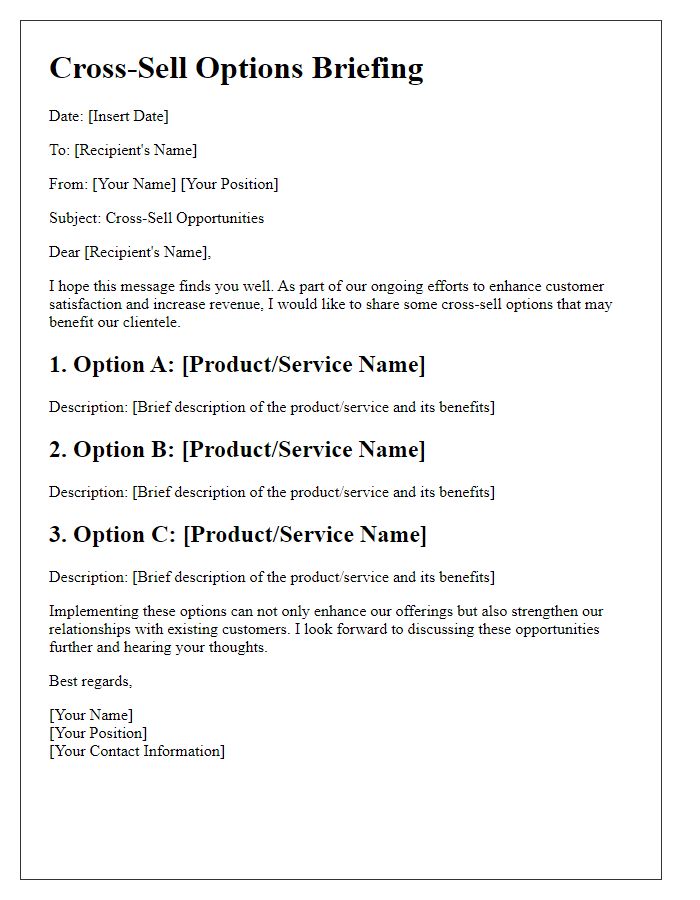 Letter template of cross-sell options briefing