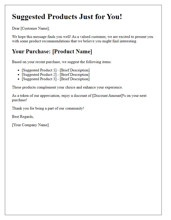 Letter template of cross-sell suggestion notification