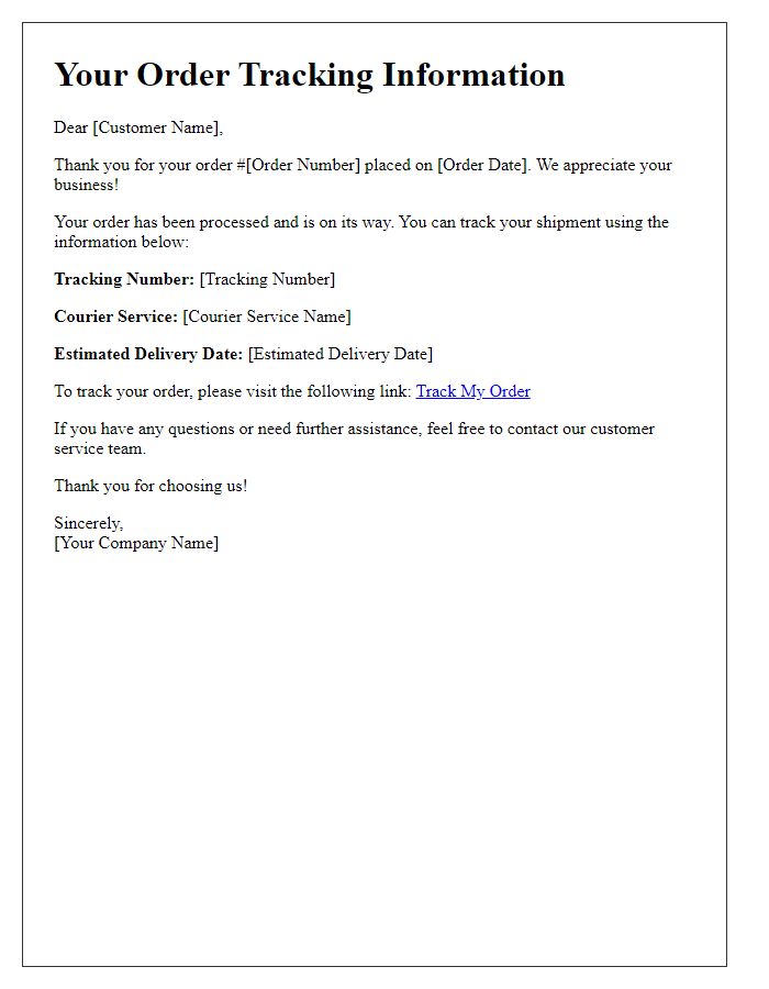 Letter template of order tracking notification