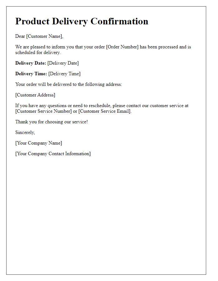 Letter template of product delivery scheduled