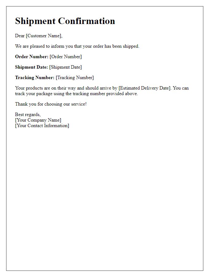 Letter template of product shipment confirmation