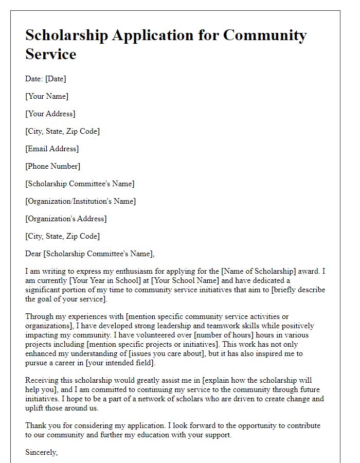 Letter template of scholarship application for community service