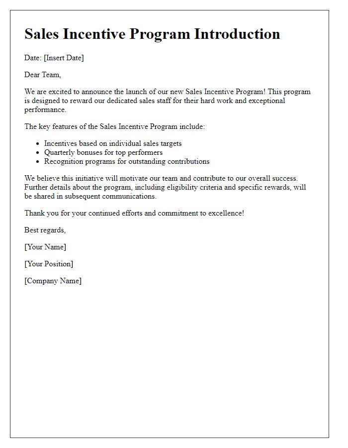 Letter template of sales incentive program introduction