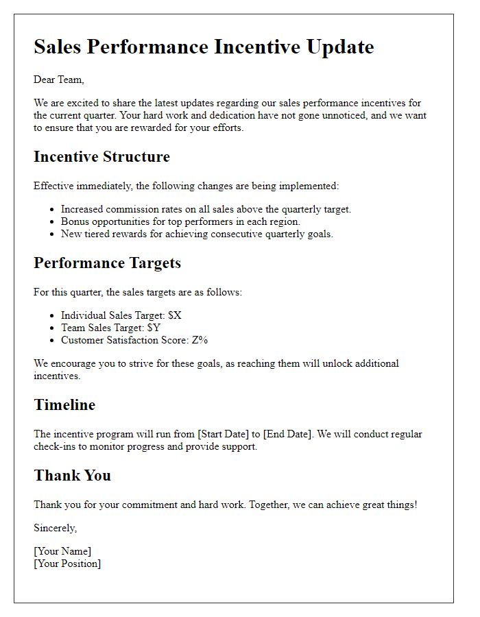 Letter template of sales performance incentive update