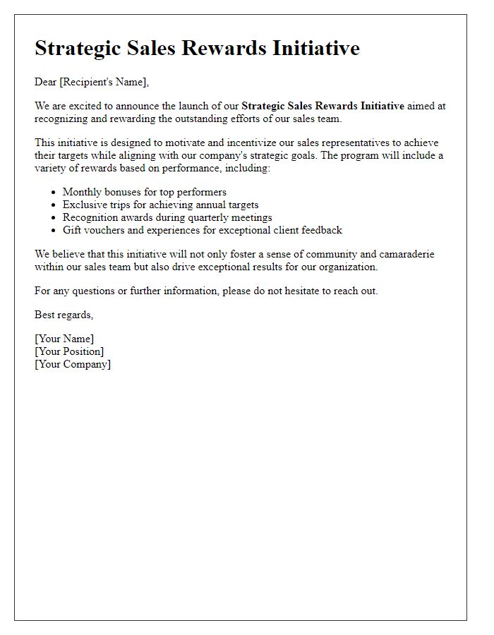 Letter template of strategic sales rewards initiative