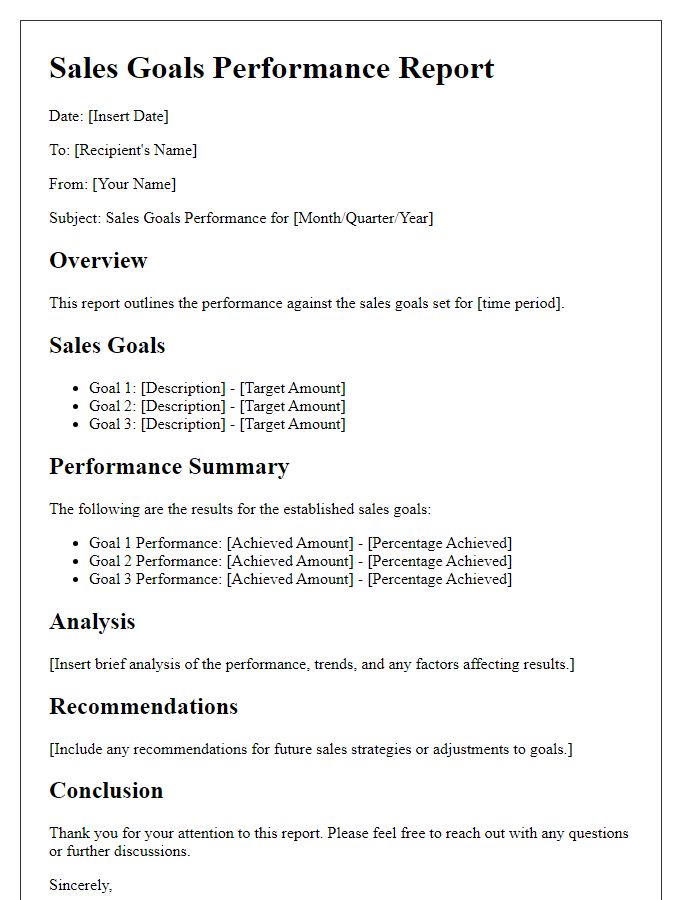 Letter template of sales goals performance report.