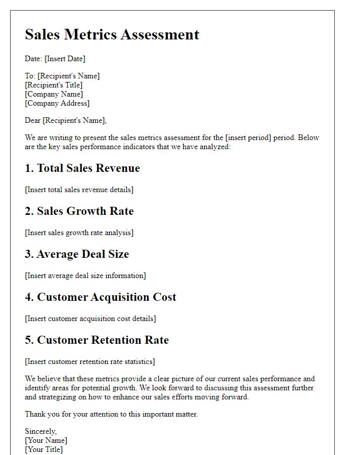 Letter template of sales metrics assessment.