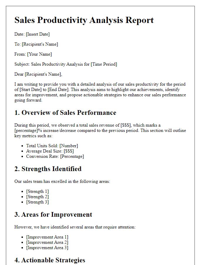 Letter template of sales productivity analysis.