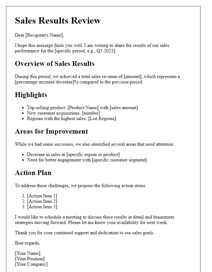 Letter template of sales results review.