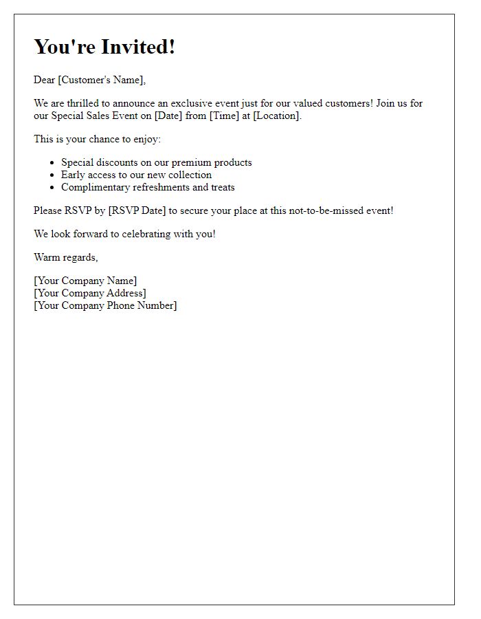 Letter template of invitation for exclusive customer sales event