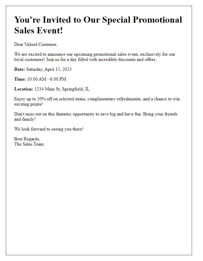 Letter template of invitation to special promotional sales event