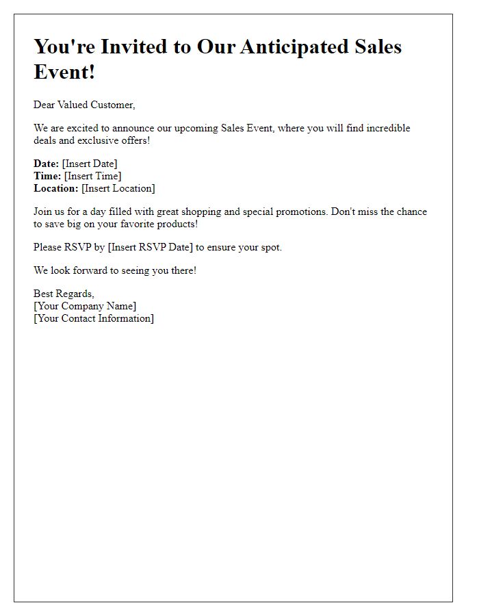 Letter template of pre-event invitation for anticipated sales event