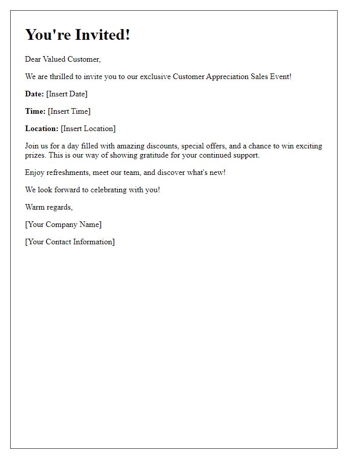 Letter template of welcome invitation to our customer appreciation sales event