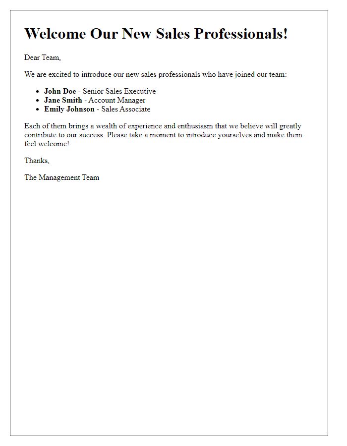 Letter template of introduction for our new sales professionals.