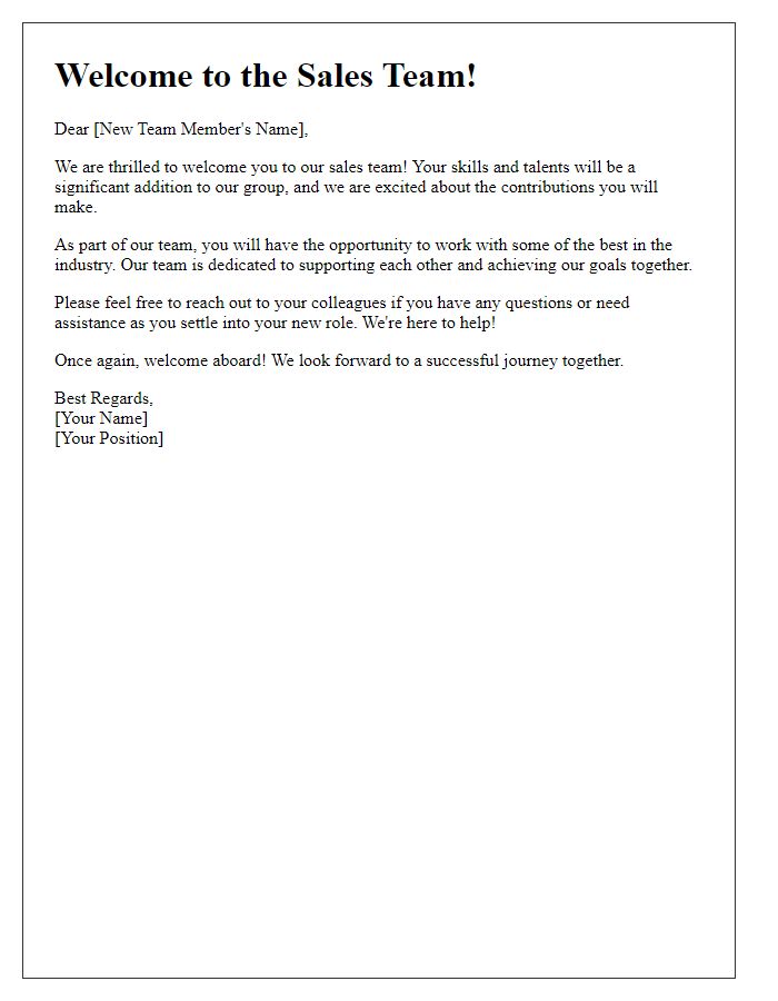 Letter template of welcome for new sales team members.