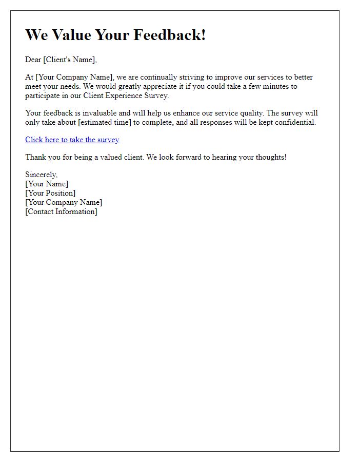 Letter template of client experience survey invitation for service improvements