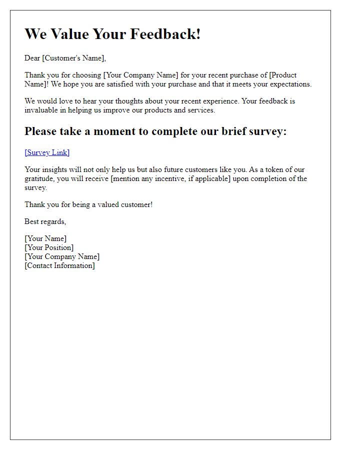 Letter template of customer feedback request for recent purchases