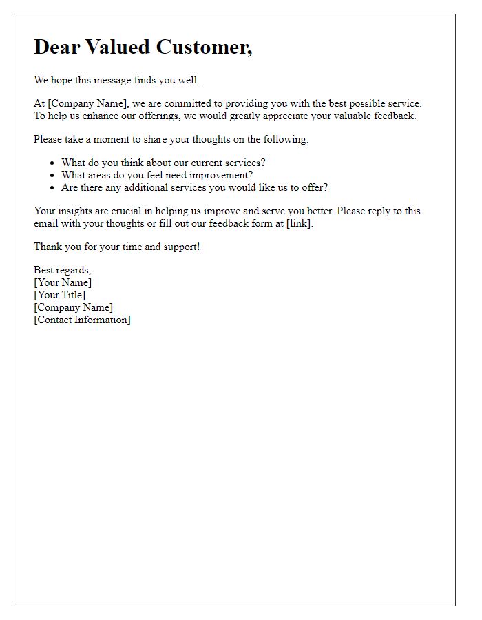 Letter template of customer opinion request for enhanced services