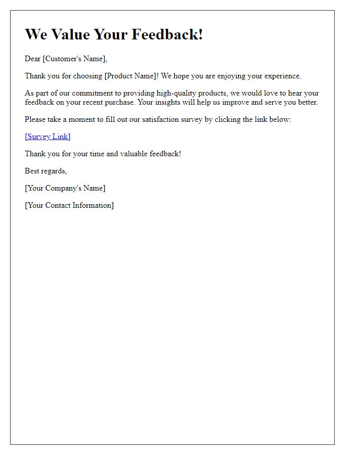 Letter template of feedback invitation for product satisfaction