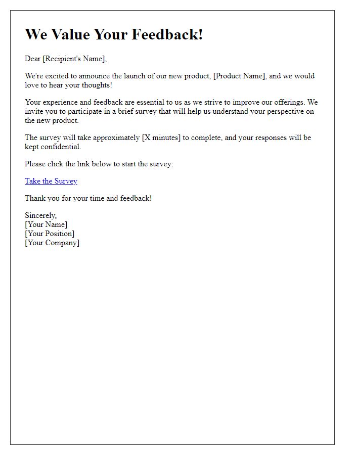 Letter template of survey invitation for new product experience