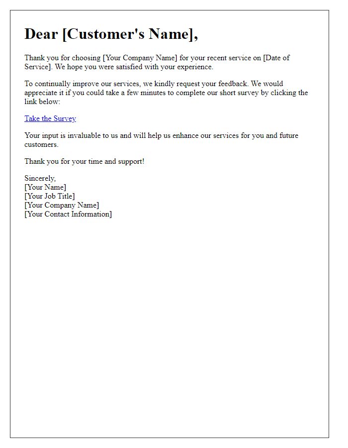 Letter template of survey request for post-service feedback