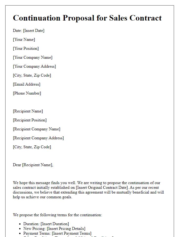 Letter template of continuation proposal for sales contract